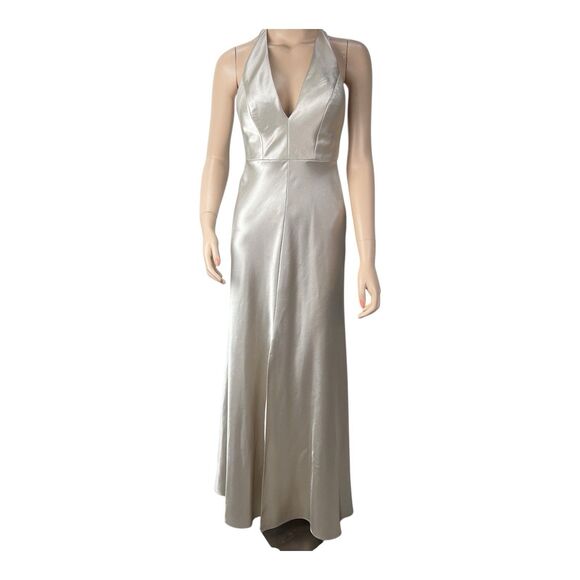 Jenny Yoo Satin Halter Bridesmaid Event Evening Dress Gown Sz 0 Champagne - Picture 1 of 11
